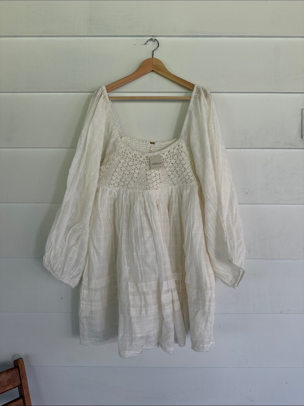 Free People Cream Crochet Bodice Mini Dress